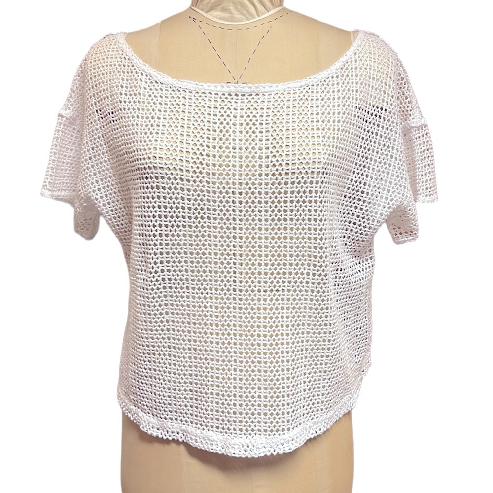 Free People Fishnet Off the Shoulder Blouse Top White Beach Loungewear M